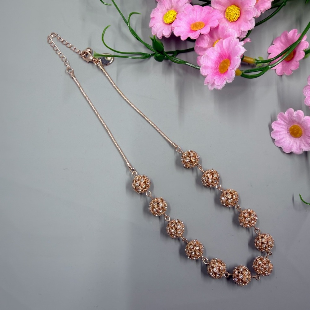 Signed Gold Crystal Encrusted Bead Necklace